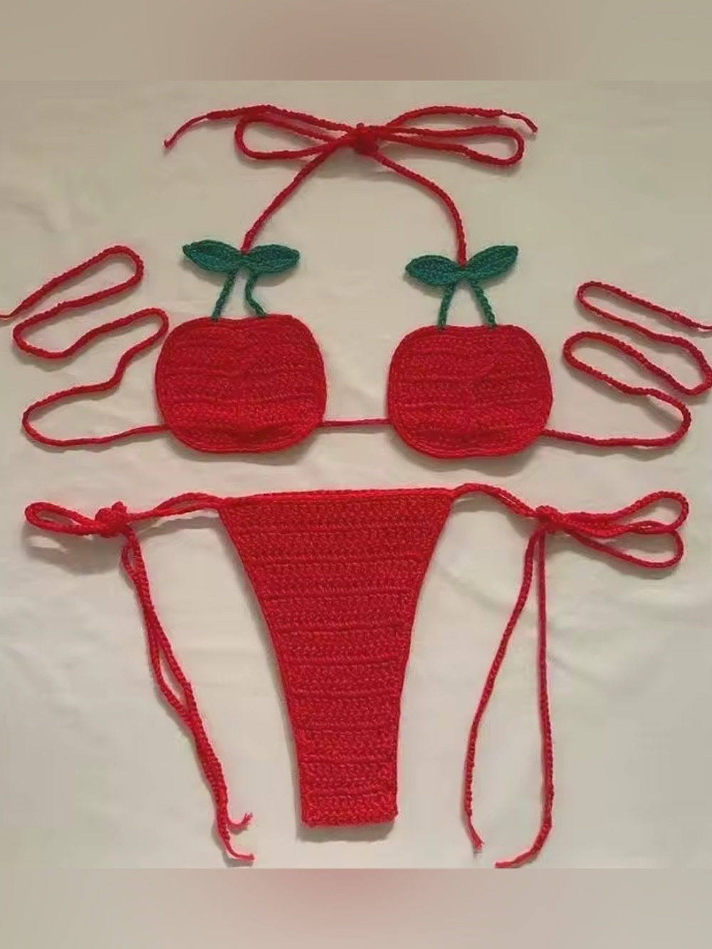 Red Crochet Cherry Bikini Set - Women Swim Bikinis